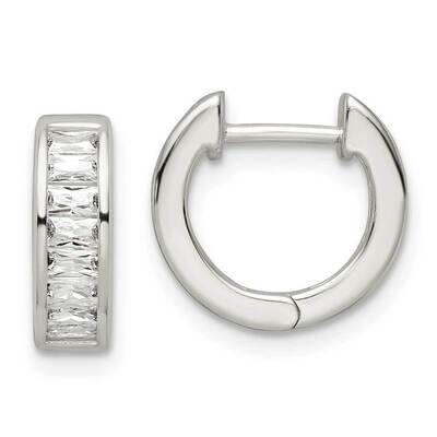 Baguette CZ Diamond Hinged Hoop Earrings Sterling Silver Polished QE16289, MPN: QE16289, 1969041676…