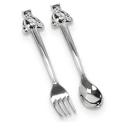 Nickel-plated Baby Spoon &amp; Fork with Teddy Bear Handle GM21743, MPN: GM21743, 47105209112