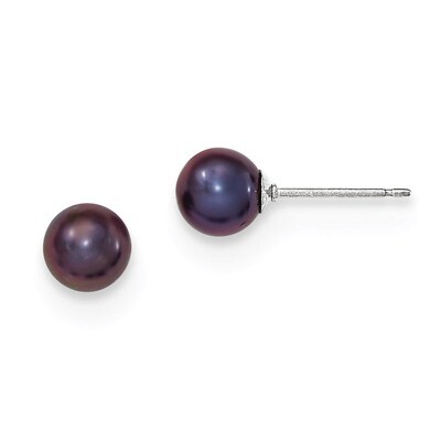 6-7mm Black Freshwater Cultured Round Pearl Stud Earrings Sterling Silver QE12702, MPN: QE12702, 19…