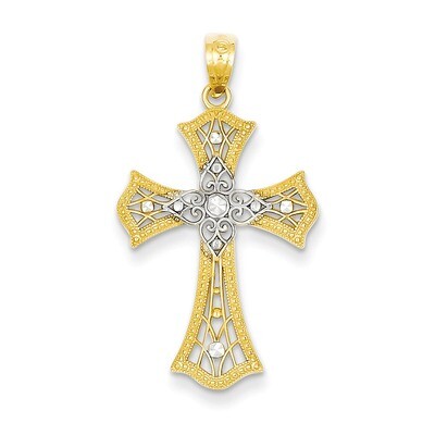 Diamond-cut Cross Pendant 14k Gold Rhodium C4517, MPN: C4517, 883957393865