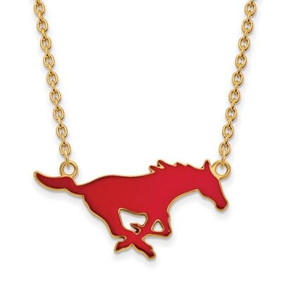 Southern Methodist University Large Enamel Pendant with Chain Necklace Gold-plated Silver GP023SMU-…