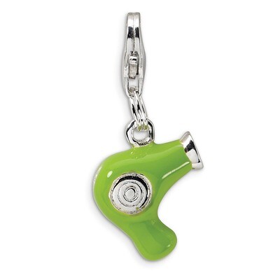 Green Enameled Hair Dryer Charm Sterling Silver QCC254 by Amore La Vita, MPN: QCC254, 883957332116
