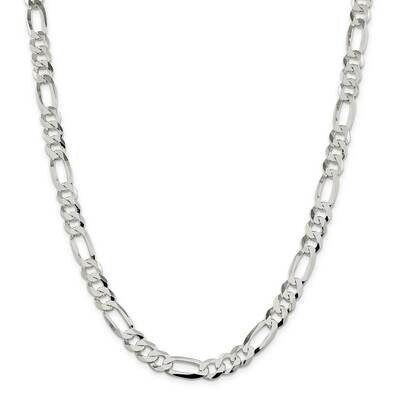 8.5mm Lightweight Flat Figaro Chain 28 Inch Sterling Silver QMB220-28, MPN: QMB220-28,