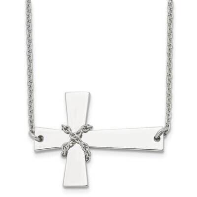 Sideways Cross with Chain 21 Inch Necklace Stainless Steel Polished SRN1186-21 by Chisel, MPN: SRN1…