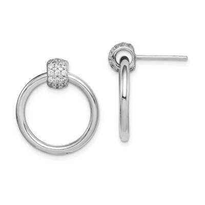 Polished CZ Diamond Large Post Dangle Earrings Sterling Silver Rhodium-plated QE15329, MPN: QE15329…