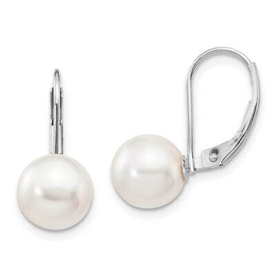 8-9mm Round White Saltwater Akoya Leverback Earrings 14k White Gold XFW482E, MPN: XFW482E, 19110180…