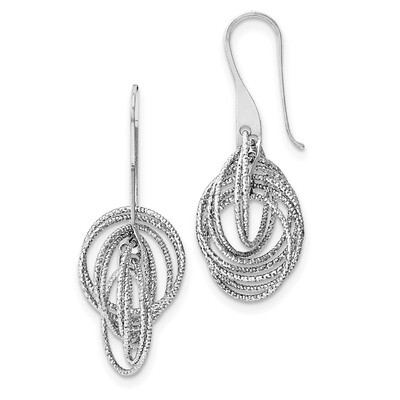 Dangle Diamond-cut Circles Shepherd Hook Earrings Sterling Silver Rhodium-plated QE11440, MPN: QE11…