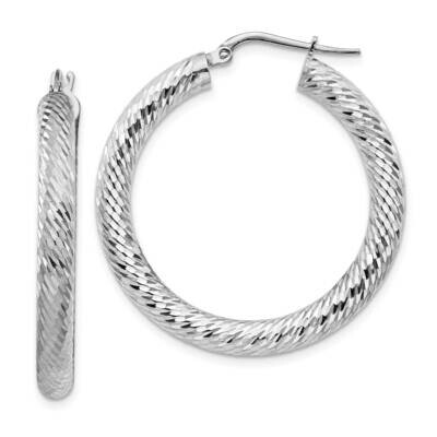 4x25mm White Gold Diamond-Cut Round Hoop Earrings 14k Gold TF1335W, MPN: TF1335W, 191101985973