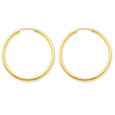 Round Endless 2mm Hoop Earrings 14k Gold Polished H982, MPN: H982, 883957900766