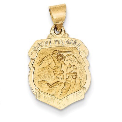 Saint Michael Badge Medal Pendant 14k Gold Polished and Satin XR1314, MPN: XR1314, 886774619439