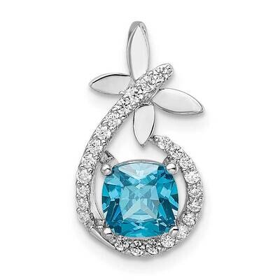 Blue &amp; White CZ Diamond Butterfly Chain Slide Sterling Silver Rhodium-Plated QP5609, MPN: QP5609,