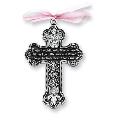 Pewter Finish Pink Ribbon Bless This Child Cross GM4173, MPN: GM4173, 785525070140