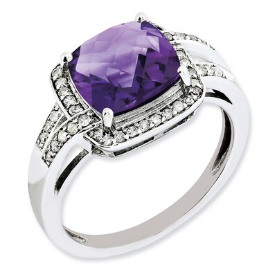Amethyst Ring Sterling Silver Diamond QR3037AM, MPN: QR3037AM, 883957361208