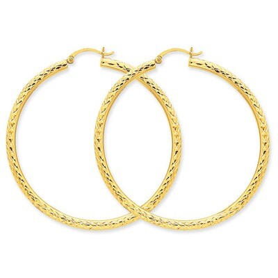 Diamond-cut 3mm Round Hoop Earrings 10k Gold 10TC272, MPN: 10TC272, 883957896700