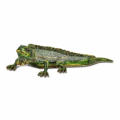 By Jere IGGY Iguana Trinket Box with Matching 18 Inch Necklace Pewter Bejeweled Crystals Gold-tone …