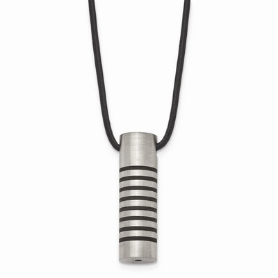 Black Rubber Accent Leather Cord Necklace Stainless Steel SRN190-18 by Chisel, MPN: SRN190-18, 8839…