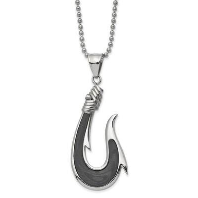 Solid Black Carbon Fiber Hook 22 Inch Necklace Stainless Steel Polished SRN2881-22 by Chisel, MPN: …