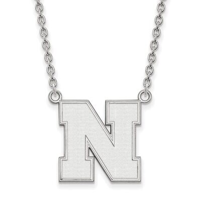 University of Nebraska Large Pendant with Chain Necklace 14k White Gold 4W074UNE-18, MPN: 4W074UNE-…