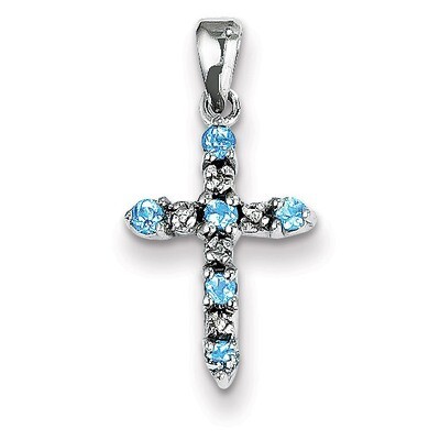 Blue Topaz &amp; Diamond Cross Pendant 14k White Gold XP3381BT/A, MPN: XP3381BT/A, 886774130774