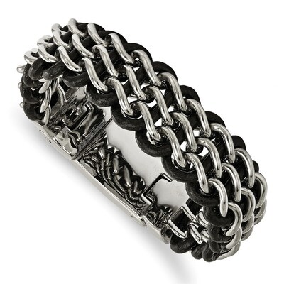Black Leather Bracelet Stainless Steel Polished SRB1980-8.75 by Chisel, MPN: SRB1980-8.75, 19110160…