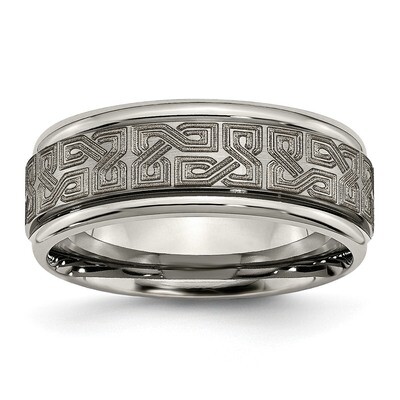 8mm Laser Design Brushed &amp; Polished Band Titanium Ridged Edge TB11E by Chisel, MPN: TB11E, 88677404…
