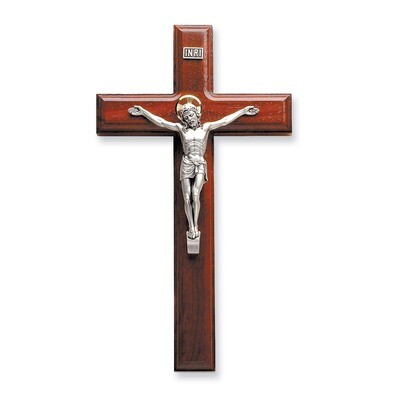 Silver-plated Rose Finish Wooden Crucifix GP917, MPN: GP917, 827225175265