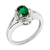 May Created Emerald Ring Sterling Silver Diamond QBR12MAY, MPN: QBR12MAY, 883957149240