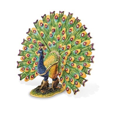Proud Peacock Trinket Box Enamel on Pewter by Jere, MPN: BJ2089, 191101595240