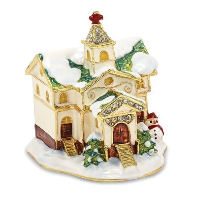 Winter Church Trinket Box Enamel on Pewter by Jere, MPN: BJ2139, 191101595424