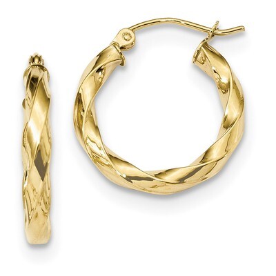 Polished 3mm Twisted Hoop Earrings 10k Gold 10TC401, MPN: 10TC401, 191101344336
