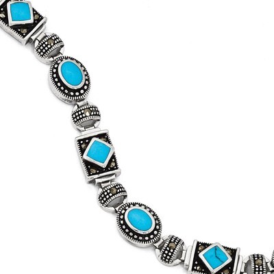 Turquoise and Marcasite Bracelet Sterling Silver QH1035-7, MPN: QH1035-7, 886774081090