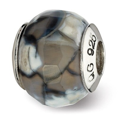 Grey Cracked Agate with Shell Stone Bead - Sterling Silver QRS2351, MPN: QRS2351, 883957514413