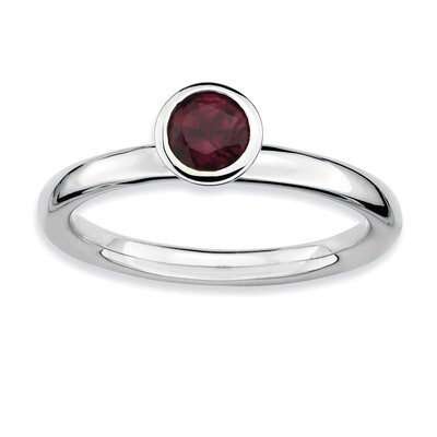 High 5mm Round Rhod. Garnet Ring - Sterling Silver QSK475, MPN: QSK475, 886774018386