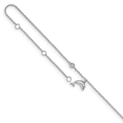 Dolphin with 2 inch Extender Anklet Sterling Silver Rhodium-plated CZ Diamond QG4743-9, MPN: QG4743…
