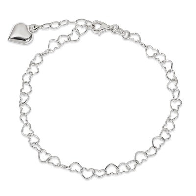 9 Inch Puffed Heart with &amp; Extension Anklet Sterling Silver Polished QG2795-9, MPN: QG2795-9, 88677…