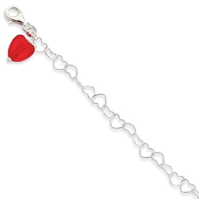 10 Inch Red Synthetic Crystal stone Heart Link Anklet Sterling Silver QG1347-10, MPN: QG1347-10, 88…