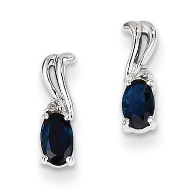 Sapphire Oval Post Earrings Sterling Silver Rhodium-plated Diamond QE9967S, MPN: QE9967S, 883957460…