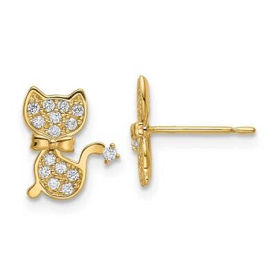 CZ Diamond Cat Post Earrings 14k Gold YE2102, MPN: YE2102, 191101786259