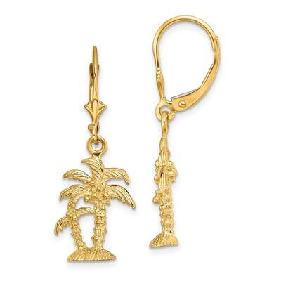 Textured Palm Trees Leverback Earrings 14k Gold 3-D TF1822, MPN: TF1822, 637218177332