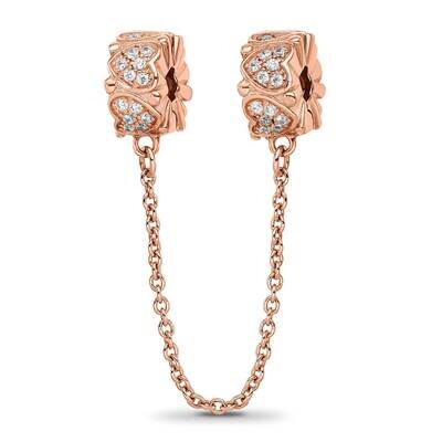 Rose Gold-plated CZ Security Chain Heart Beads Sterling Silver QRS4138, MPN: QRS4138,