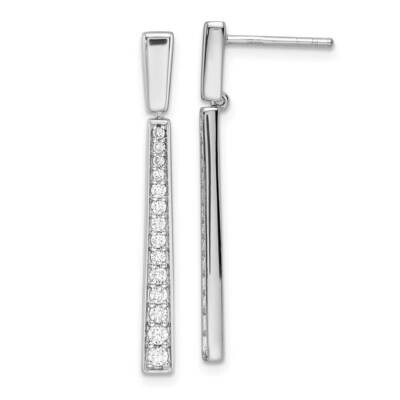CZ Diamond Tapered Dangle Post Earrings Sterling Silver Rhodium-Plated Polished QE16233, MPN: QE162…
