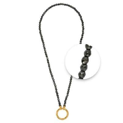 Nikki Lissoni Necklace with Black Facet Round Pyrite Beads of 4mm with Gold-Plated Oring Closure 80…