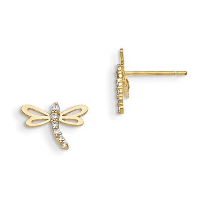 CZ Children&#39;S Dragonfly Post Earrings 14k Gold GK793, MPN: GK793, 191101364389