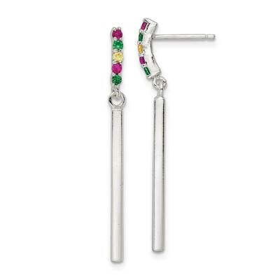 Red Green Yellow CZ Diamond Dangle Bar Post Earrings Sterling Silver QE16050, MPN: QE16050, 1969041…