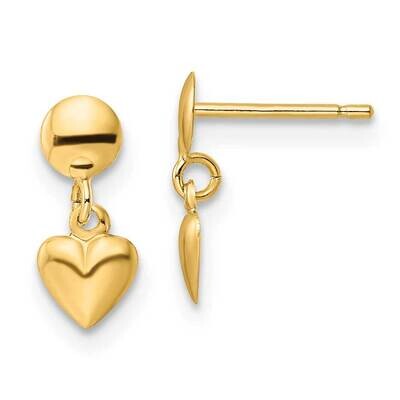 Heart Post Dangle Earrings 14k Gold Polished YE2049, MPN: YE2049, 191101731808