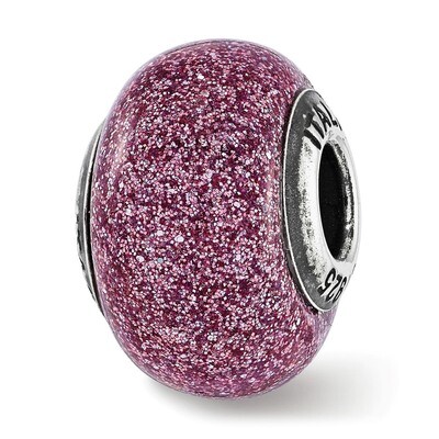 Pink Glitter Italian Glass Bead Sterling Silver QRS3712, MPN: QRS3712,