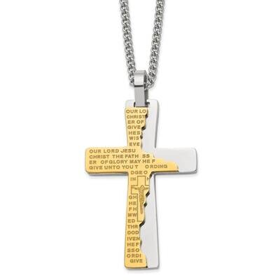 Yellow Ip Etched Broken Prayer Cross 24 Inch Necklace Stainless Steel Polished SRN2806-24 by Chisel…