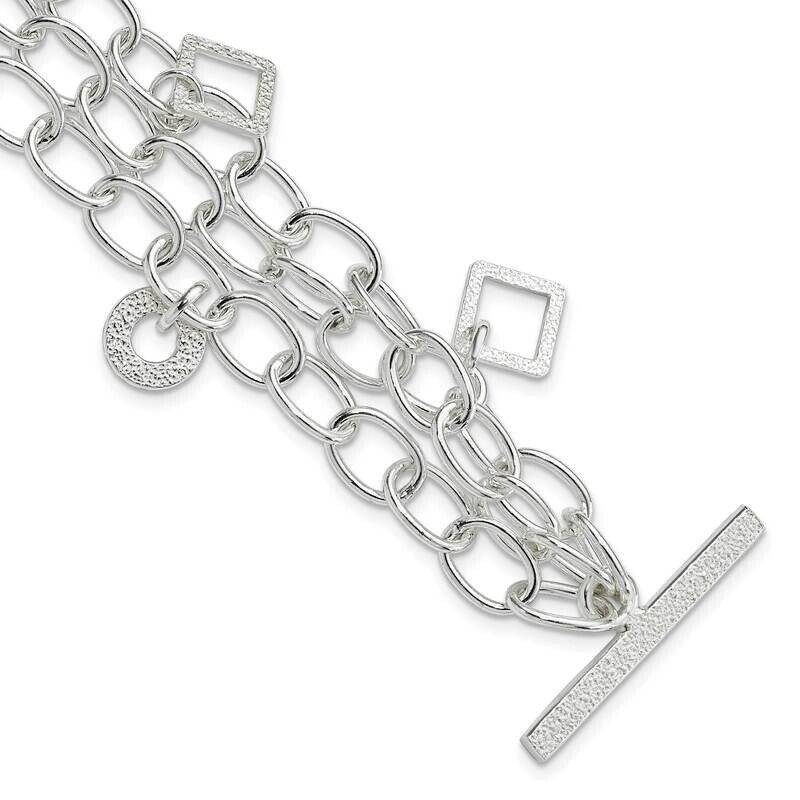 Textured Geometric Dangles Multi-Chain Bracelet Sterling Silver QG1583-7, MPN: QG1583-7, 8839570391…