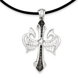 Diamond Black Rhodium-plated Cross &amp; Wings Pendant Sterling Silver QP3853, MPN: QP3853, 886774563787