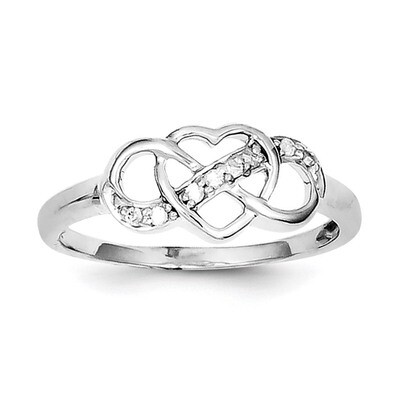 Diamond Heart Ring Sterling Silver Rhodium QR5705-7, MPN: QR5705, 886774268057